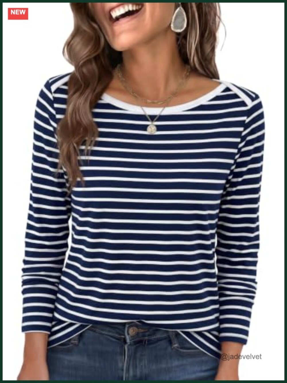 Women's Boat Neck Long Sleeve Stretch Tee Rayon Blend Casual Pullover
